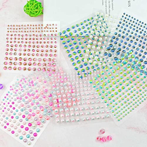 1320 Pieces Self Adhesive Stickers for DIY Crafts 8 Sheets Colorful Flat Pearl