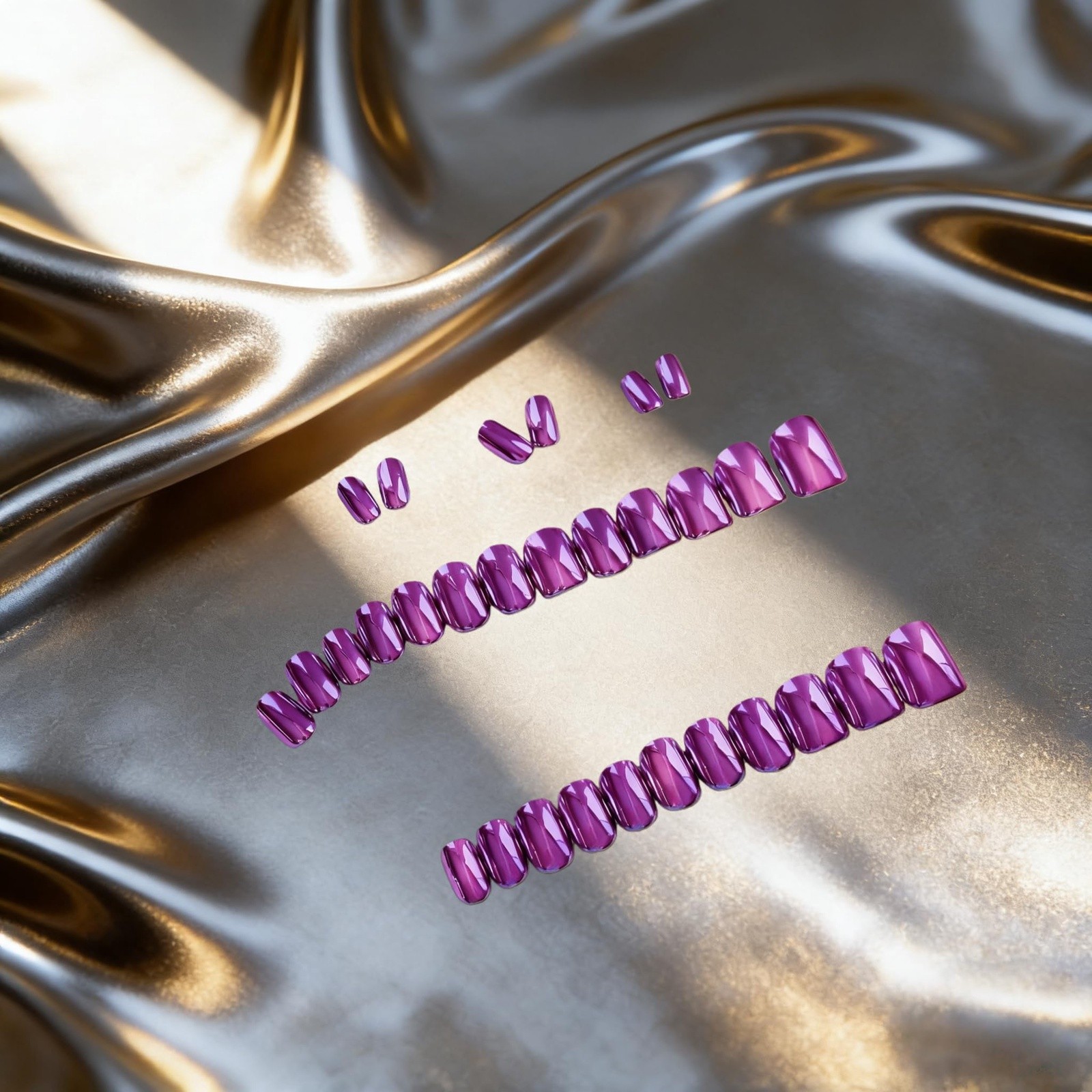 JOYVVEW Chrome Purple Square Press On Nails
