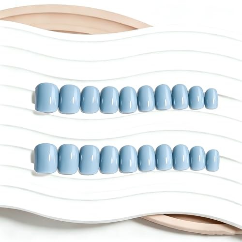Short Square Press on Nails Solid Color Fake Nails | Extra Short Blue Gray