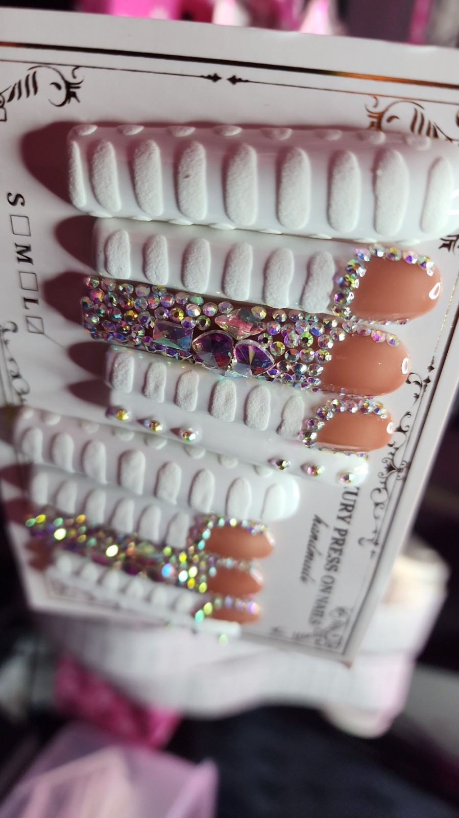 Large Size Super Long White Bling 10 Pc Handmade Press-on Nail Set
