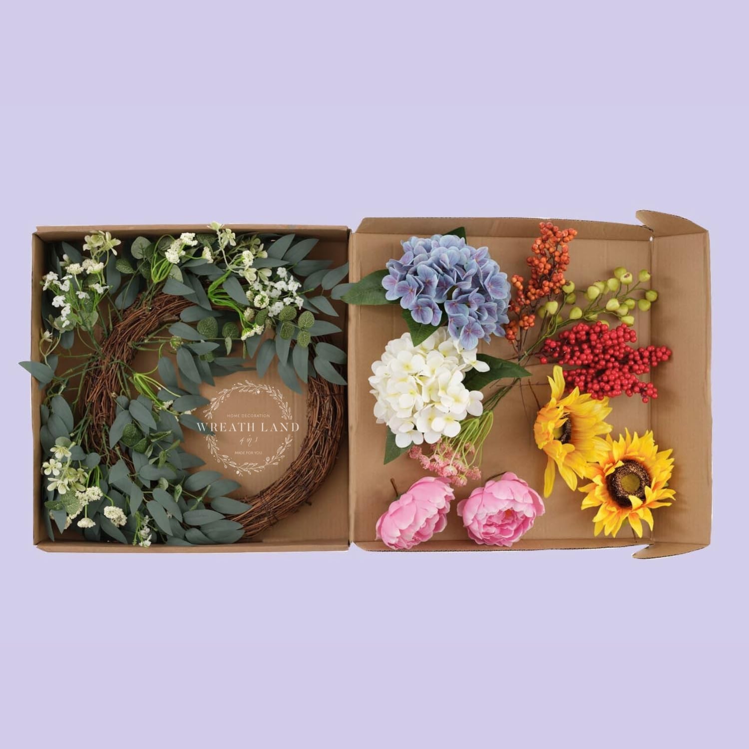 4 in1 All-Season Interchangeable Grapevine Wreath, DIY Kit with Silk Flowers,…