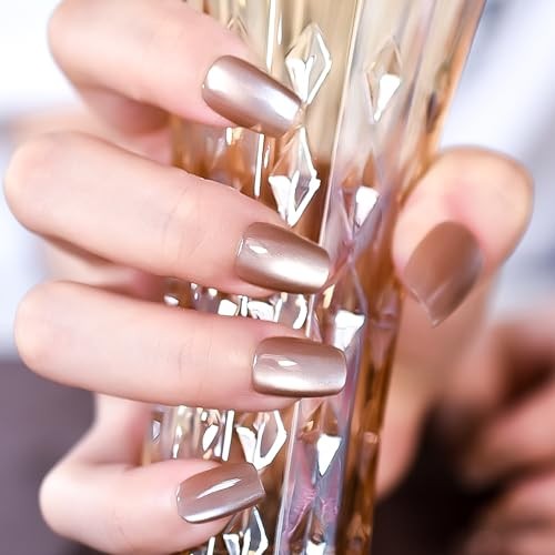 30pcs Ombre Press On Nails Coffin Squoval Medium Fake Nails Women Girls Brown