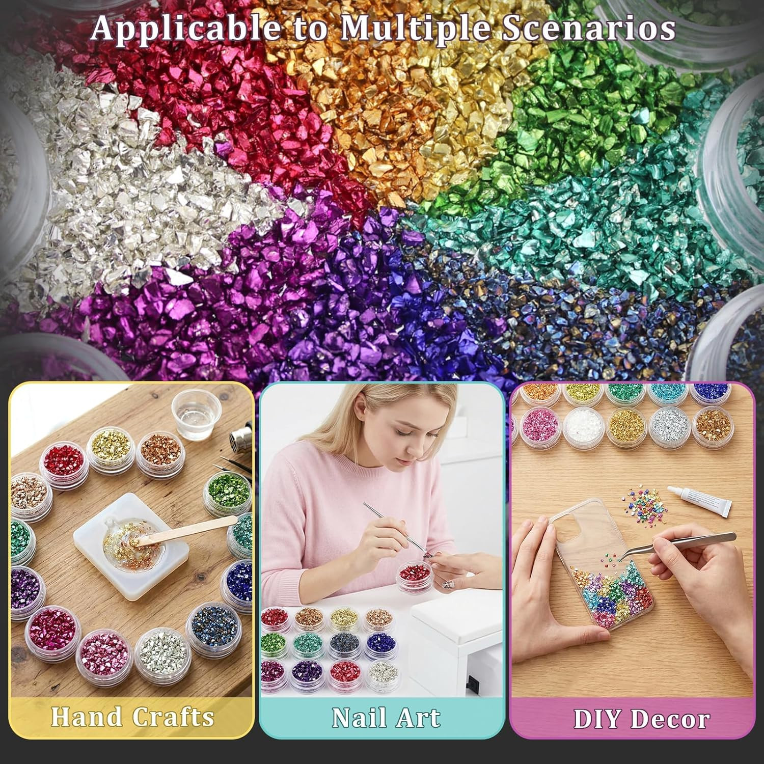Irregular Nail Chunky Glitter Set 12 Colors Small Crushed Glass for Resin Art Sp