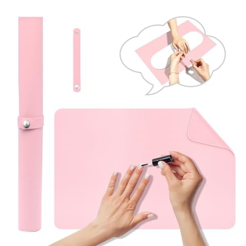Nail Art Table Mat,Foldable Nail Arm Rest Pad for Nails,Soft Microfiber PU Pink