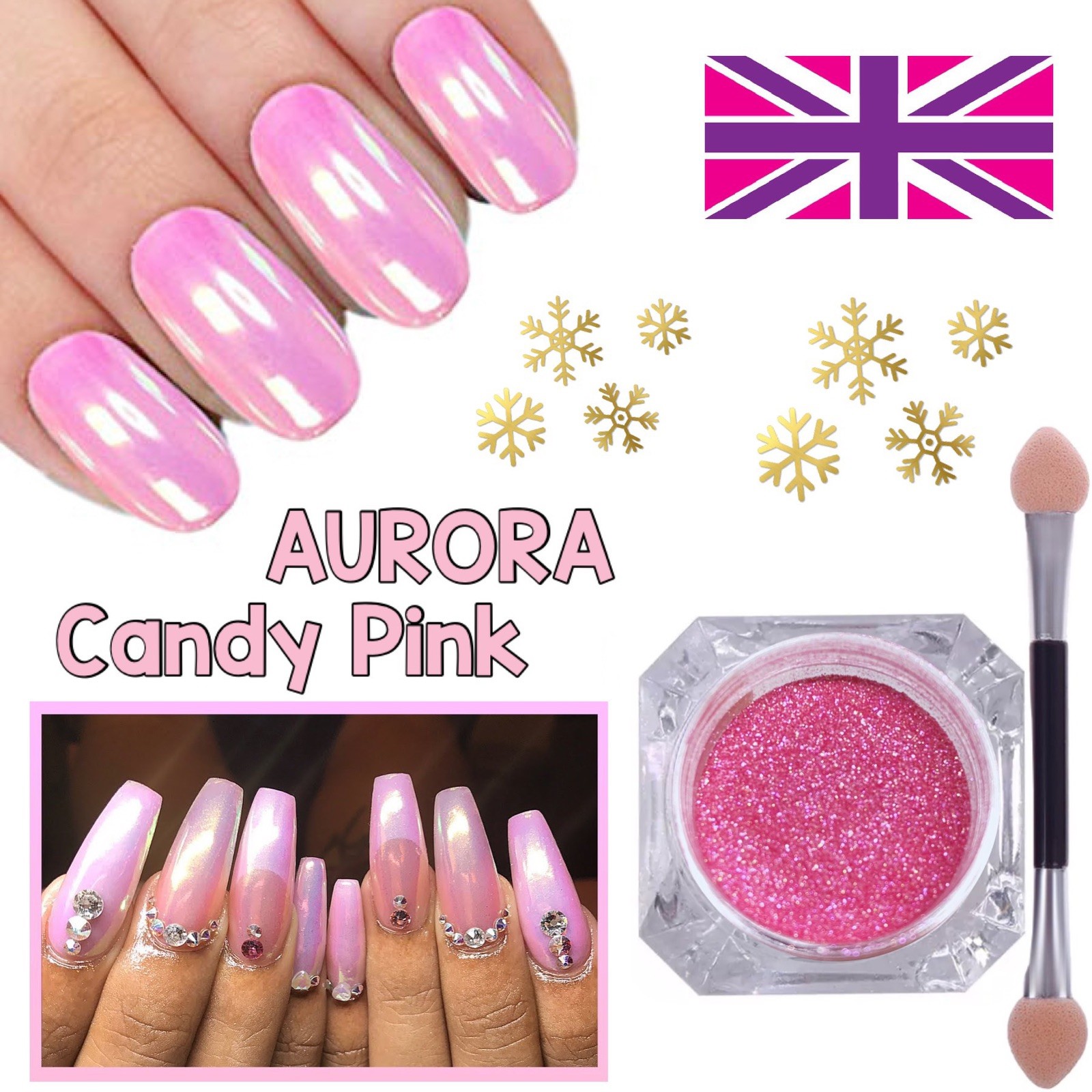 AURORA CANDY PINK Chrome Unicorn Nail Powder Mermaid AB MIRROR Effect RAINBOW