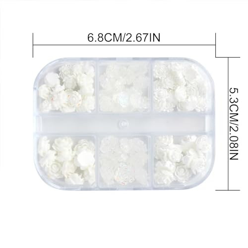 Flowers Nail Charms 3D Resin White & Aurora Clear Rose Designs Nail Art Charms