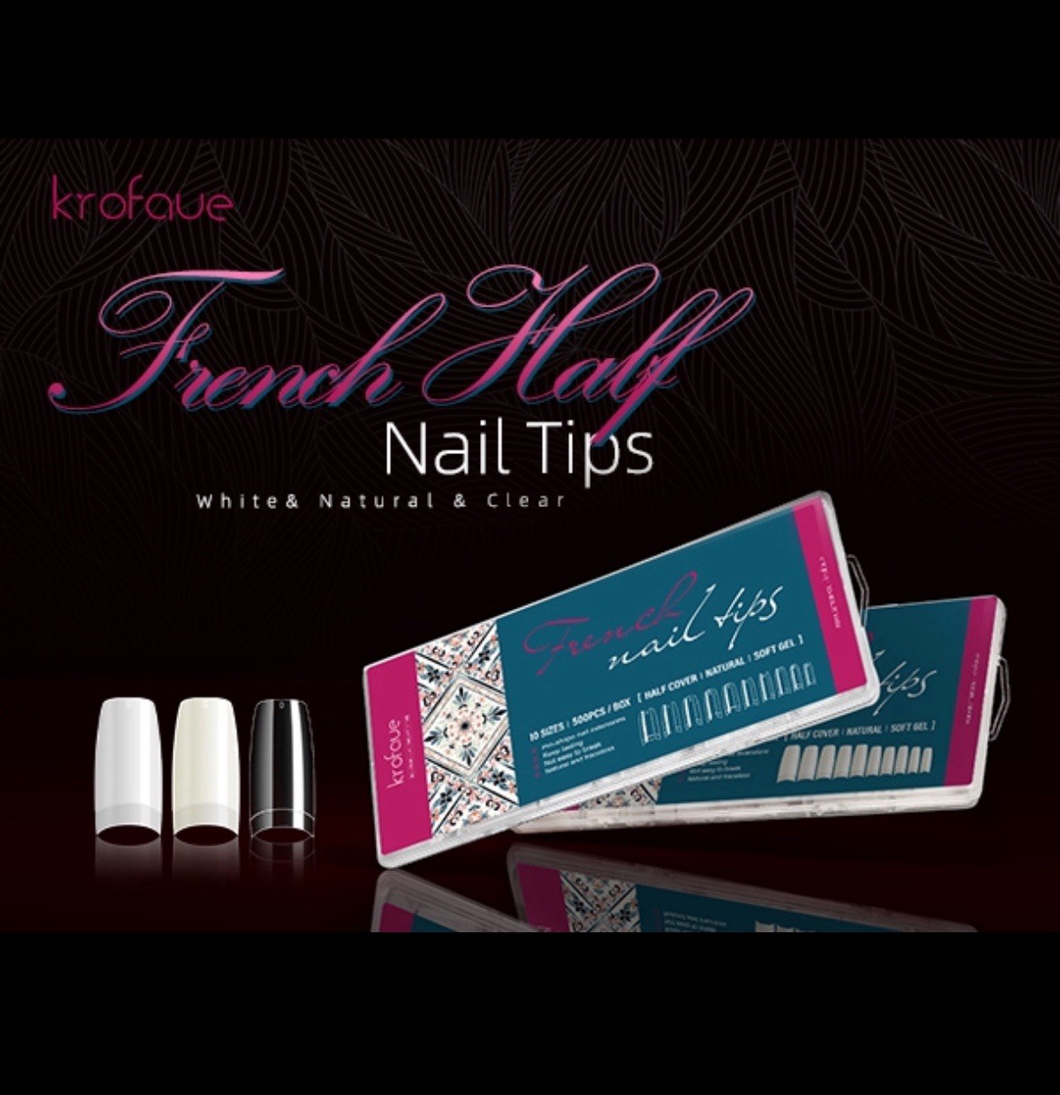 krofaue 500PCS Half Cover False Nails Tips (Pack of 500), Natural 10 sizes
