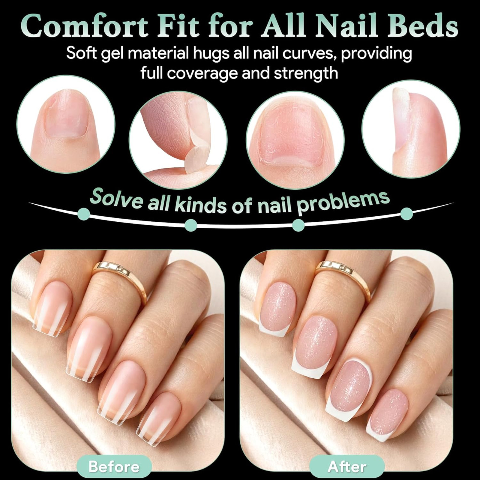 Short Square Nail Tips 15 Sizes 330PCS Soft Gel Fake Nails Half Matte Clear