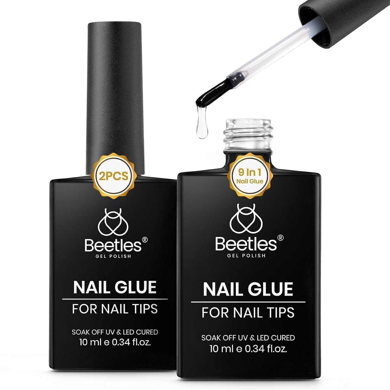 Beetles 9 in 1 Gel Nail Glue for Acrylic Nails Tips 2Pcs 10Ml | Super Strong Nai