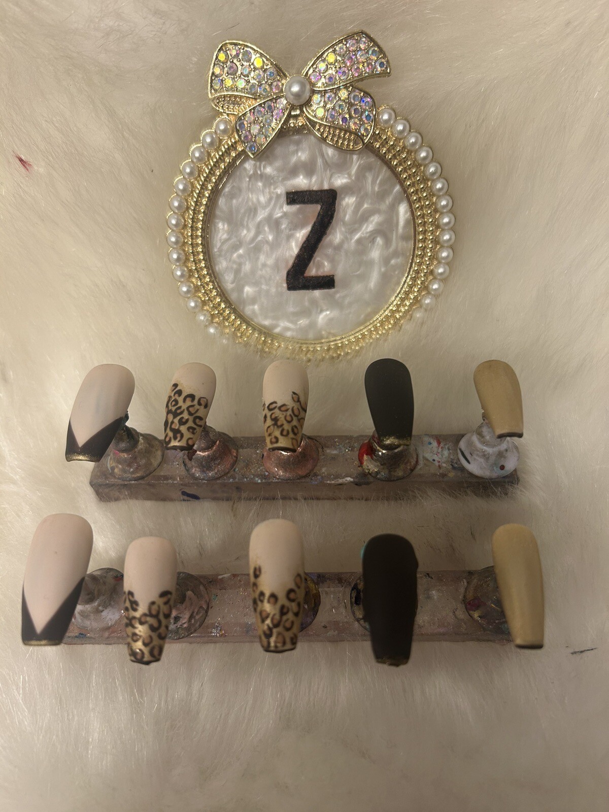Z NAILZ! Handmade M Coffin Animal Print Black/Gold Press On Nails