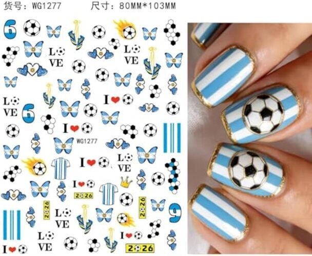 8Pcs World Cup Football Soccer Nail Stickers – Art Style – 6 Art Style Nails