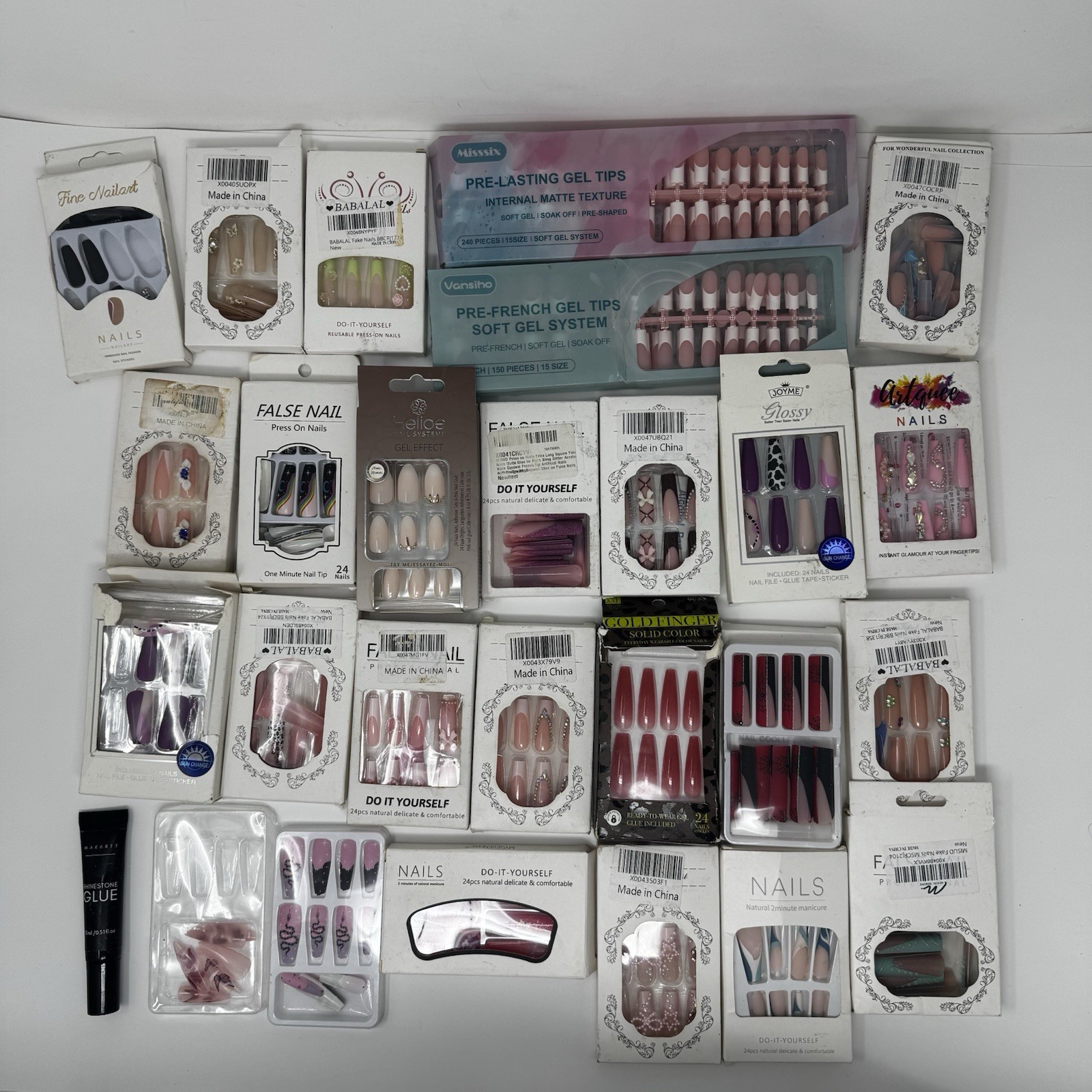 26 Pack Press On Nails Bundle w/ 2 XXL Sets + FREE Lashes & Silicone Bra Pads