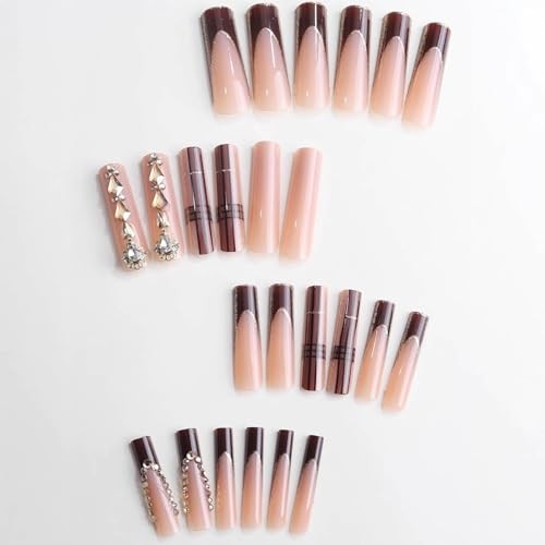 Long Press on Nails Square Xl Fake Nails French Tip Glue on Nail Geometric-29