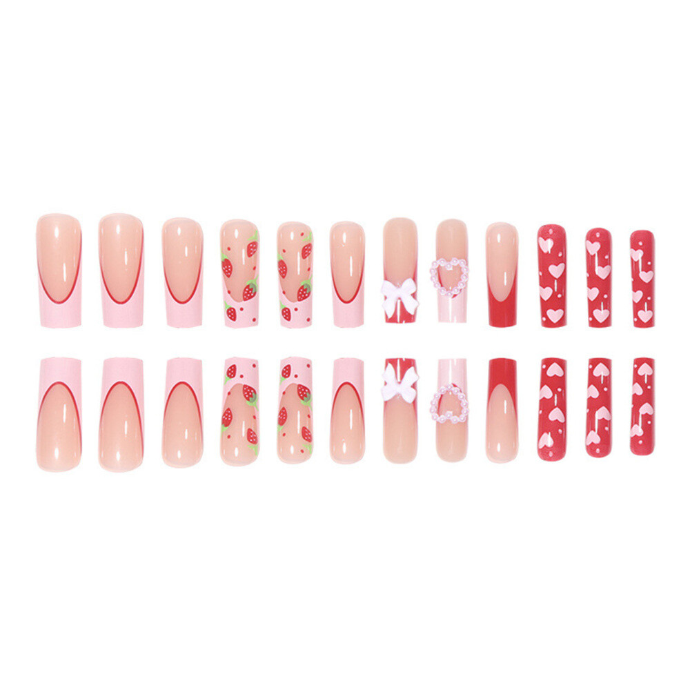 Valentine’s Day Pink Long Tube Fake Nails Full Cover Square Artificial Nail Gift