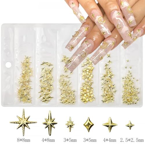 400Pcs Star Nail Charms 3D Gold Silver Star Nail Charms for Nail Art B-13