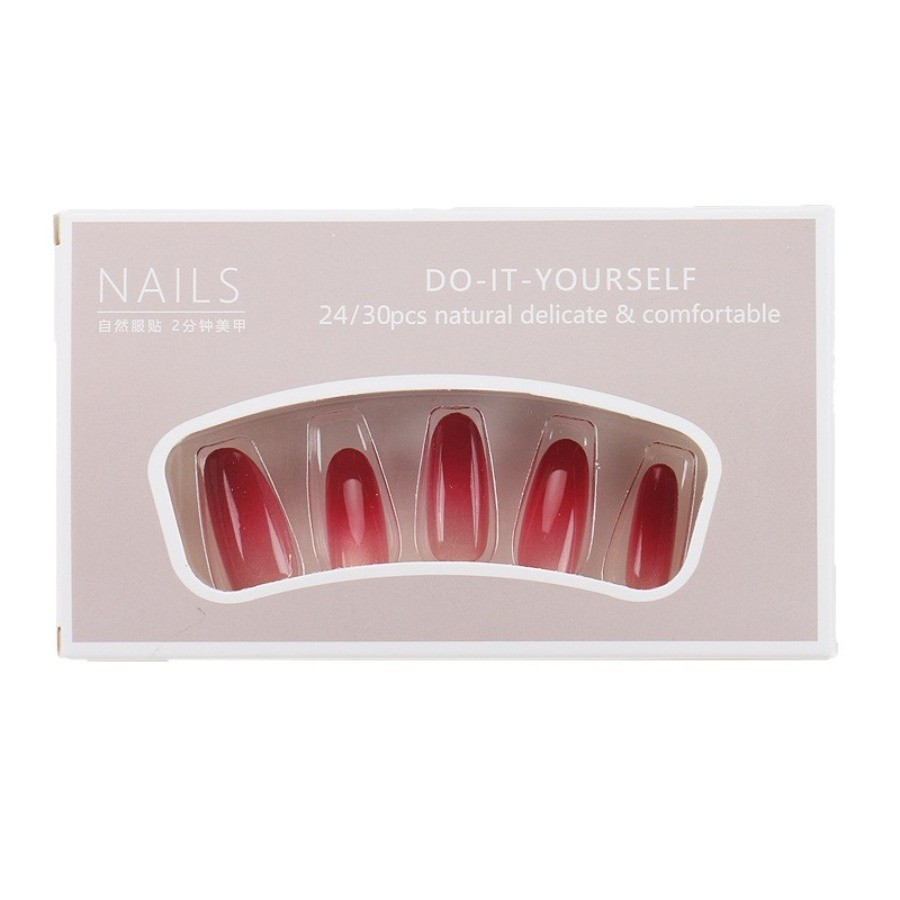 60pcs-Elegant Red Ombre Press on Nails, Glossy Almond Shape, Timeless Design