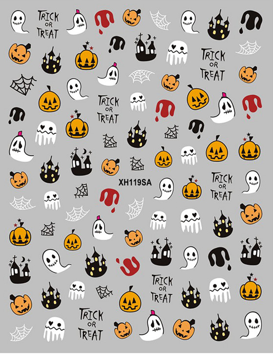 Halloween Nail Sticker Pumpkin Ghost Skull Vampire Evil Eyes Lips Spider Witch