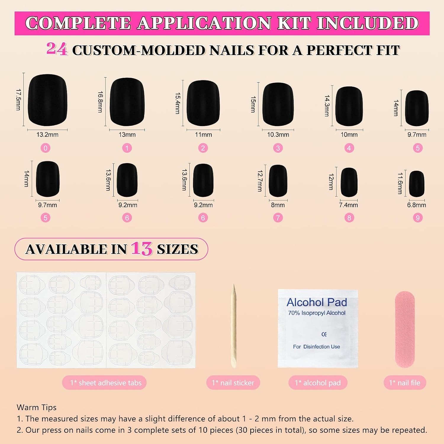 Trendy 24 Pack Black Fake Gel Nails – Full Cover Round Design for Daily Glam