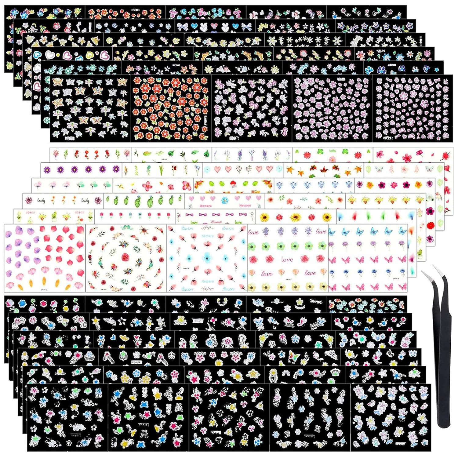 5000 Pcs Flower Nail Stickers 100 Sheets 3D Self Adhesive Nail Stickers Multi De