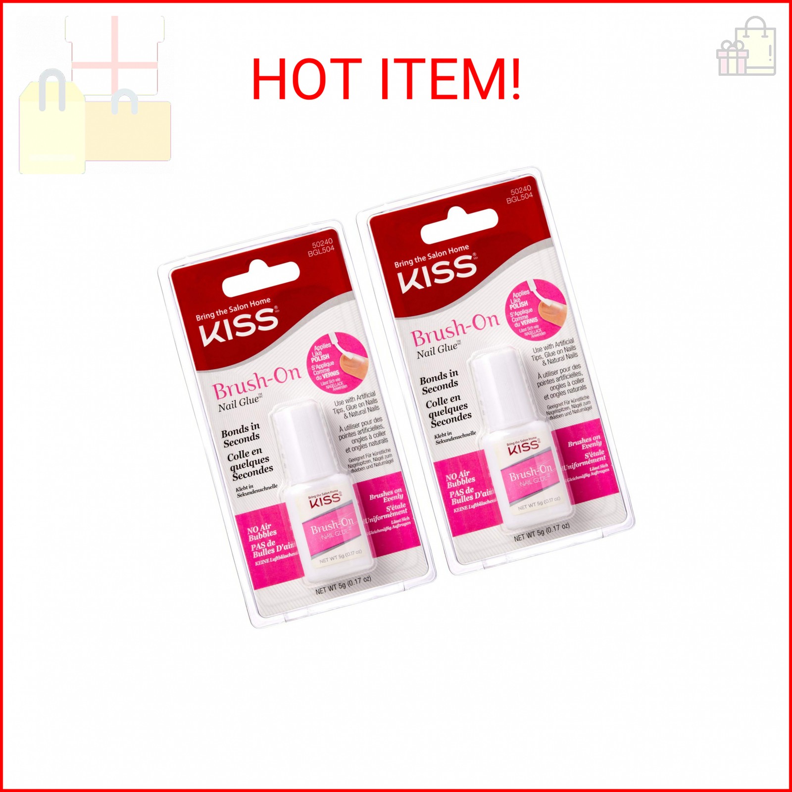 Kiss Powerflex Brush On Nail Glue 0.17 Ounce (Pack of 2)