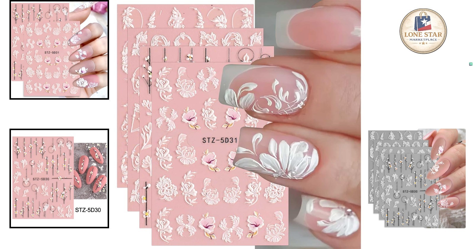 Creative Flower Nail Art Stickers – 4 Embossed Self-Adhesive Sheets for DIY Fun