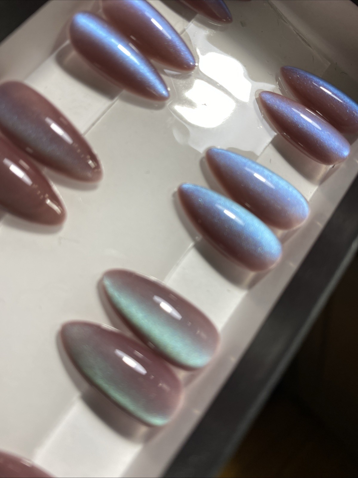 🎃 Press On Nails Handmade 26 Medium Almond Halloween Cateye Gel / Gel Polish