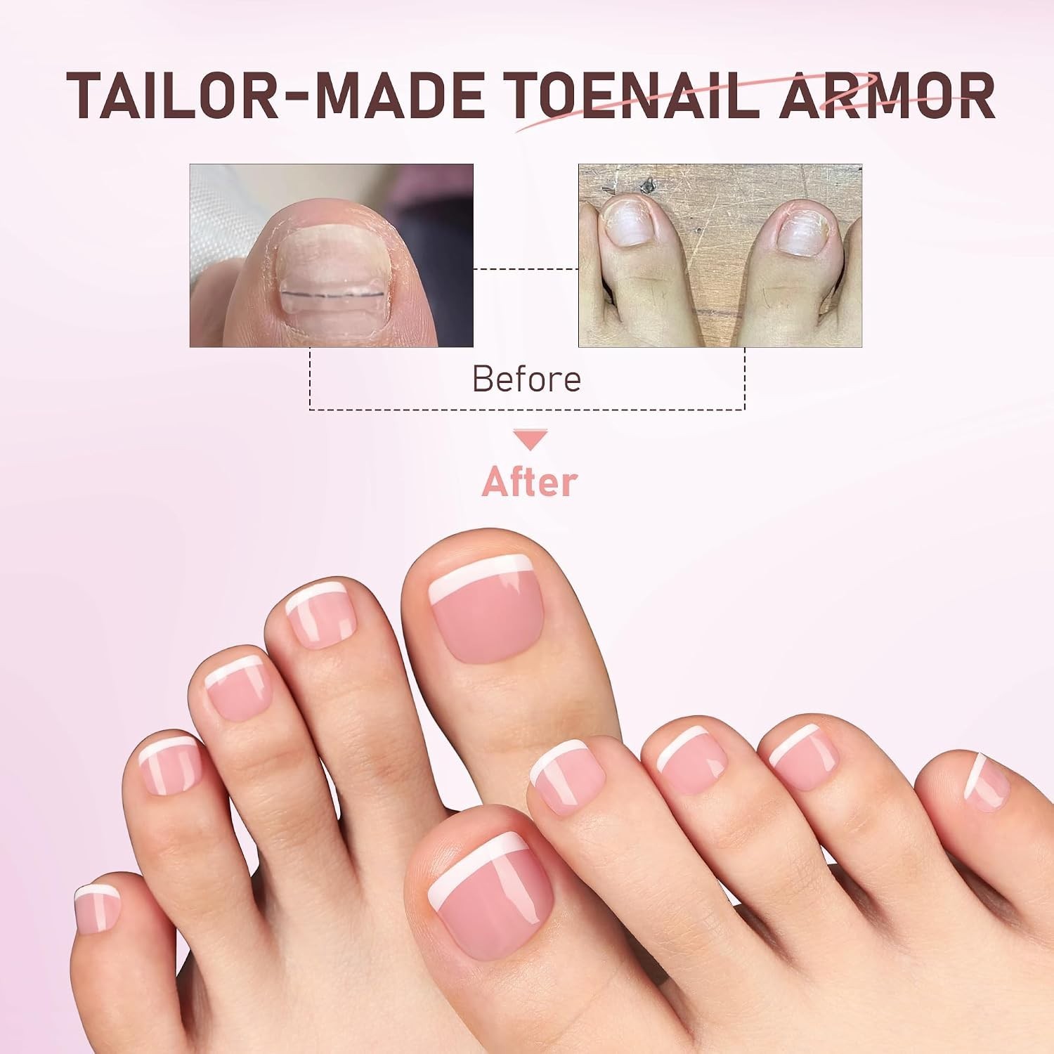 UNA GELLA Toe Nail Press Ons 216pcs Peach Pink French Tip Soft Gel 12 Sizes DIY