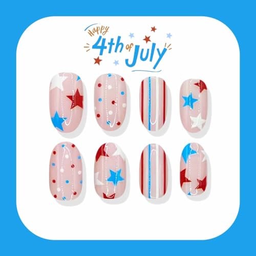 4th of July Press on Nails – Short Almond Fake Nails – patriotic fake nails – 10