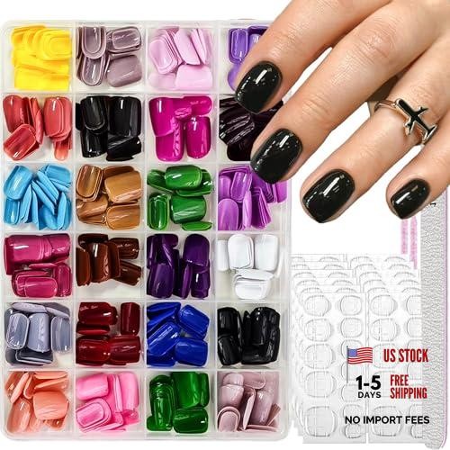 576Pcs Square Press on Nails Glossy Fake Nails Short False Nails Pure style01