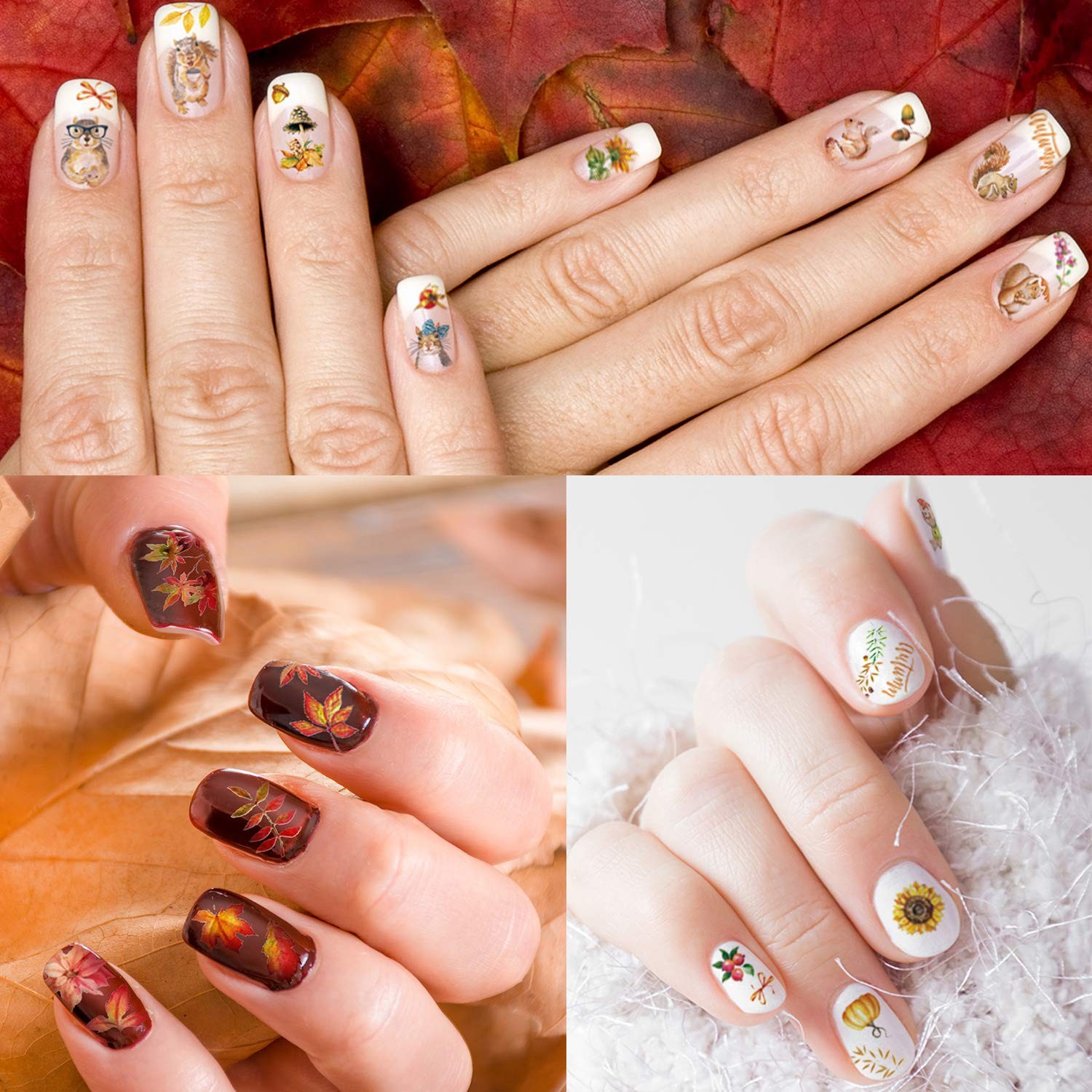 Adurself 1000+ Patterns Autumn Nail Art 12 Count (Pack of 1), Multiple Colors