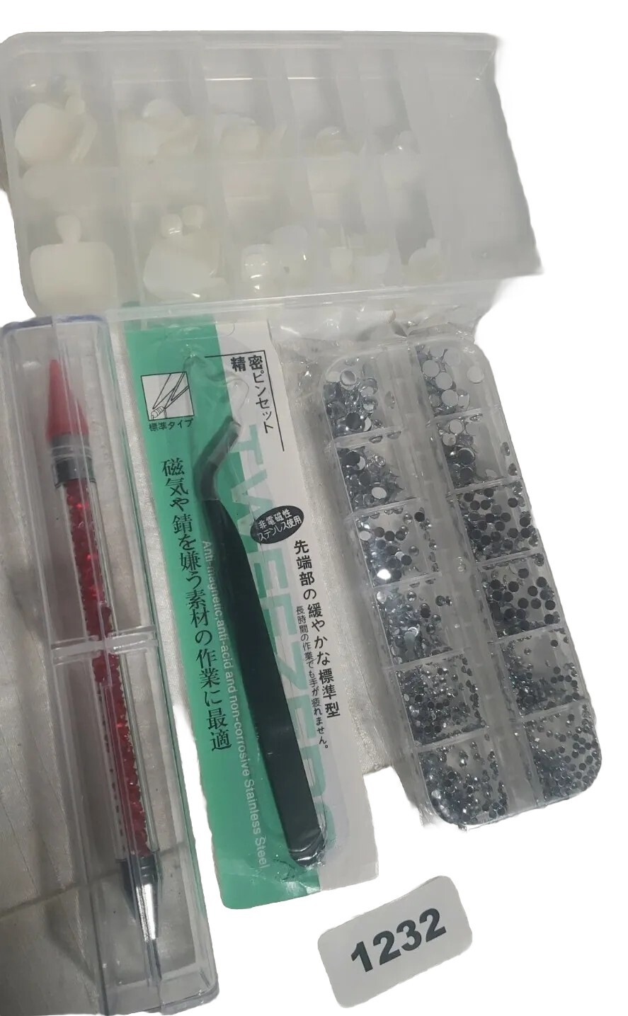 Acrylic Nail Kit Art Set Manicure Tips Tool Rhinestone Accents Tweezers Bundle