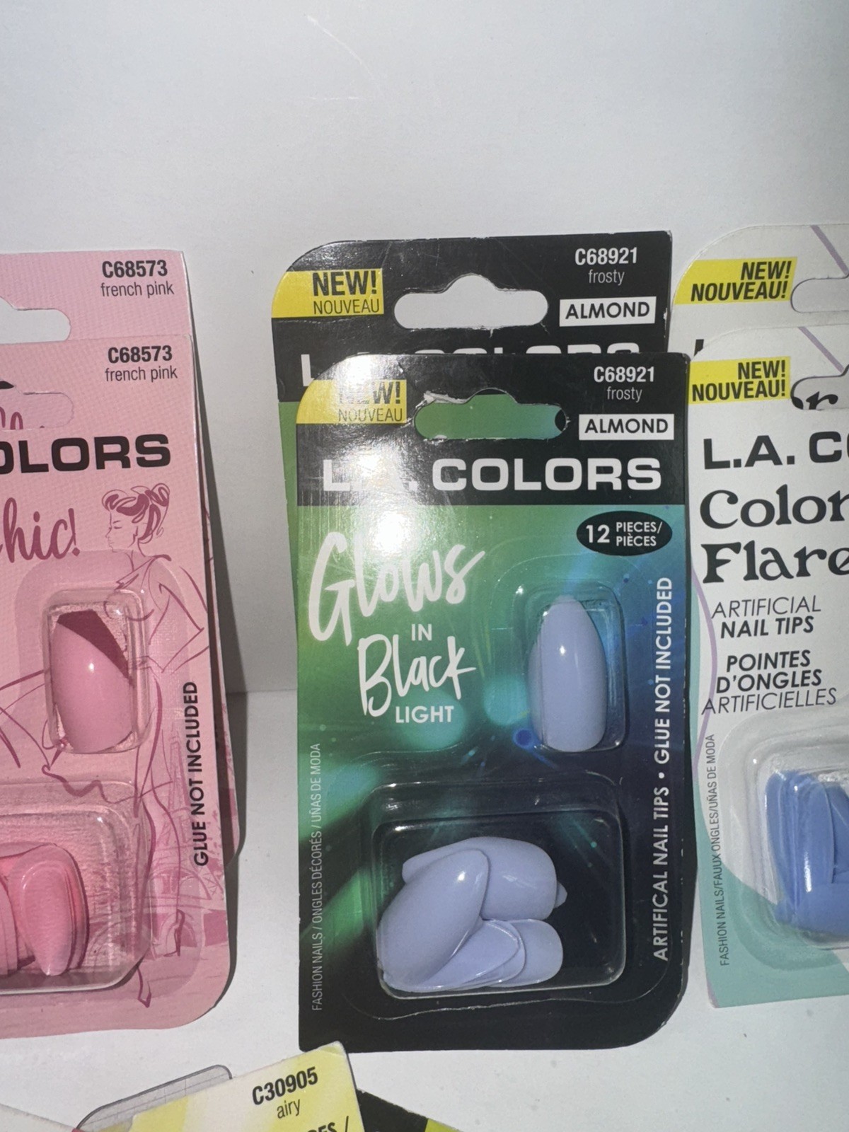 L.A. Colors Glue On Nails Bundle – Almond Square Coffin Shape 11 Packs
