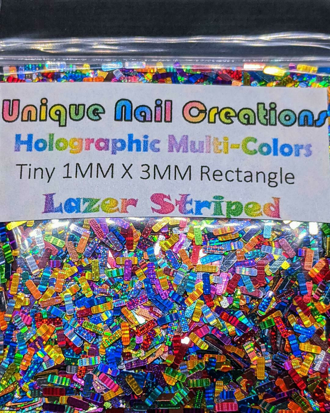 LAZER STRIPE MULTI-HOLO RECTANGLE~Nail•Acrylic•Gel•Body Art•Face•Festival
