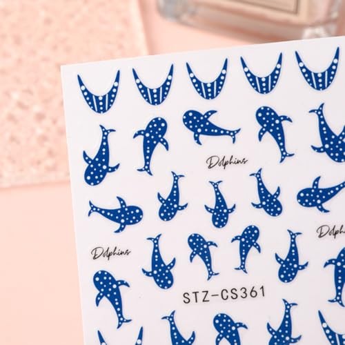 Blue Whale Nail Stickers Summer Ocean Theme Nail Art Stickers Decals style9