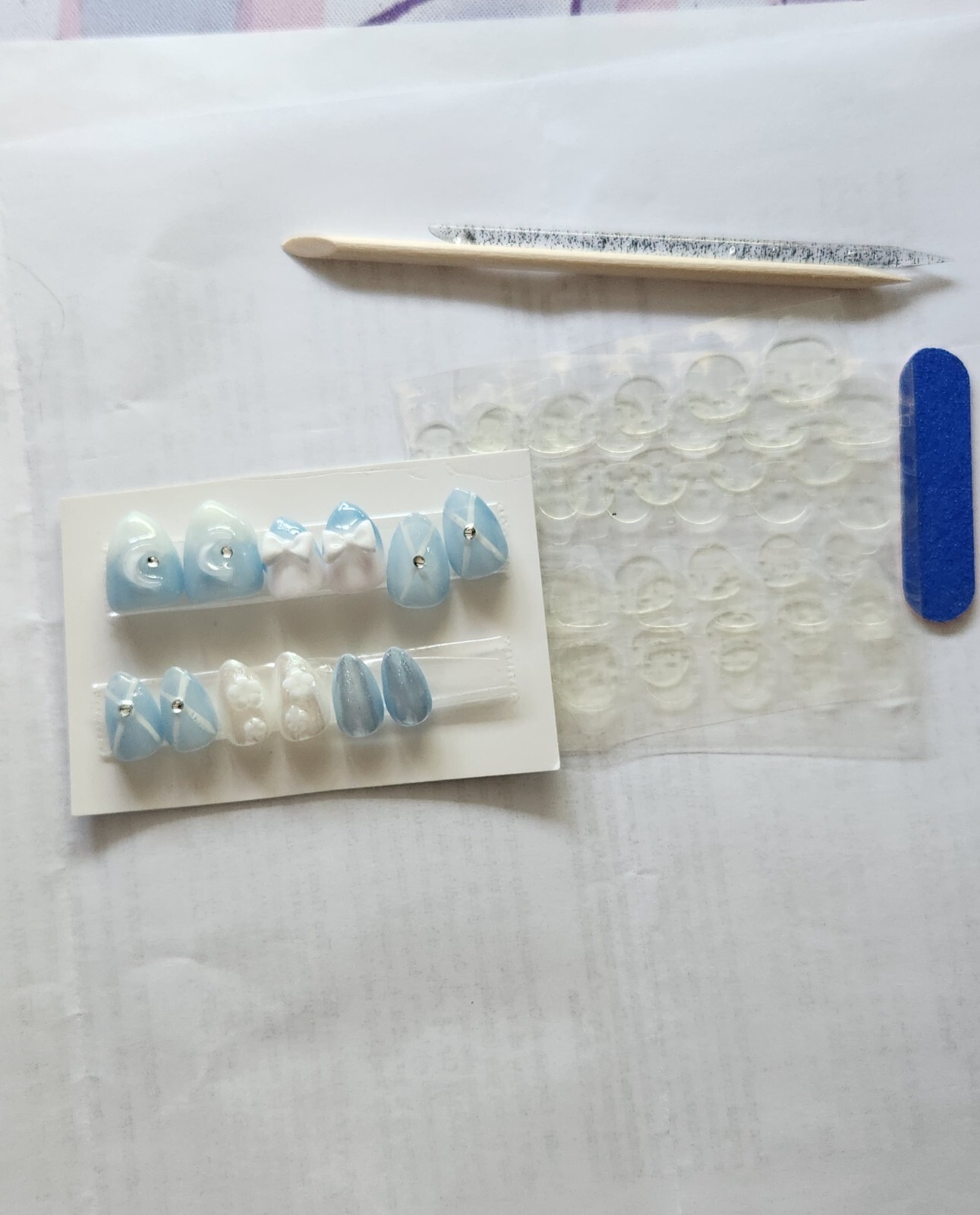 Hand Painted “Blue Princess” Extra Short Almond Length Press On Nails (size M)