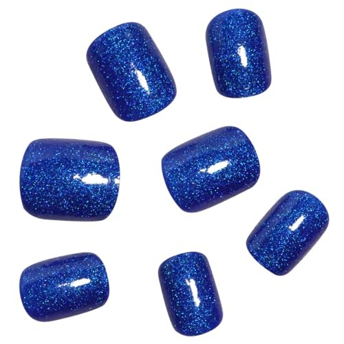Royal Blue Press on Nails – Glitter Short Square Fake Nails – False Style5