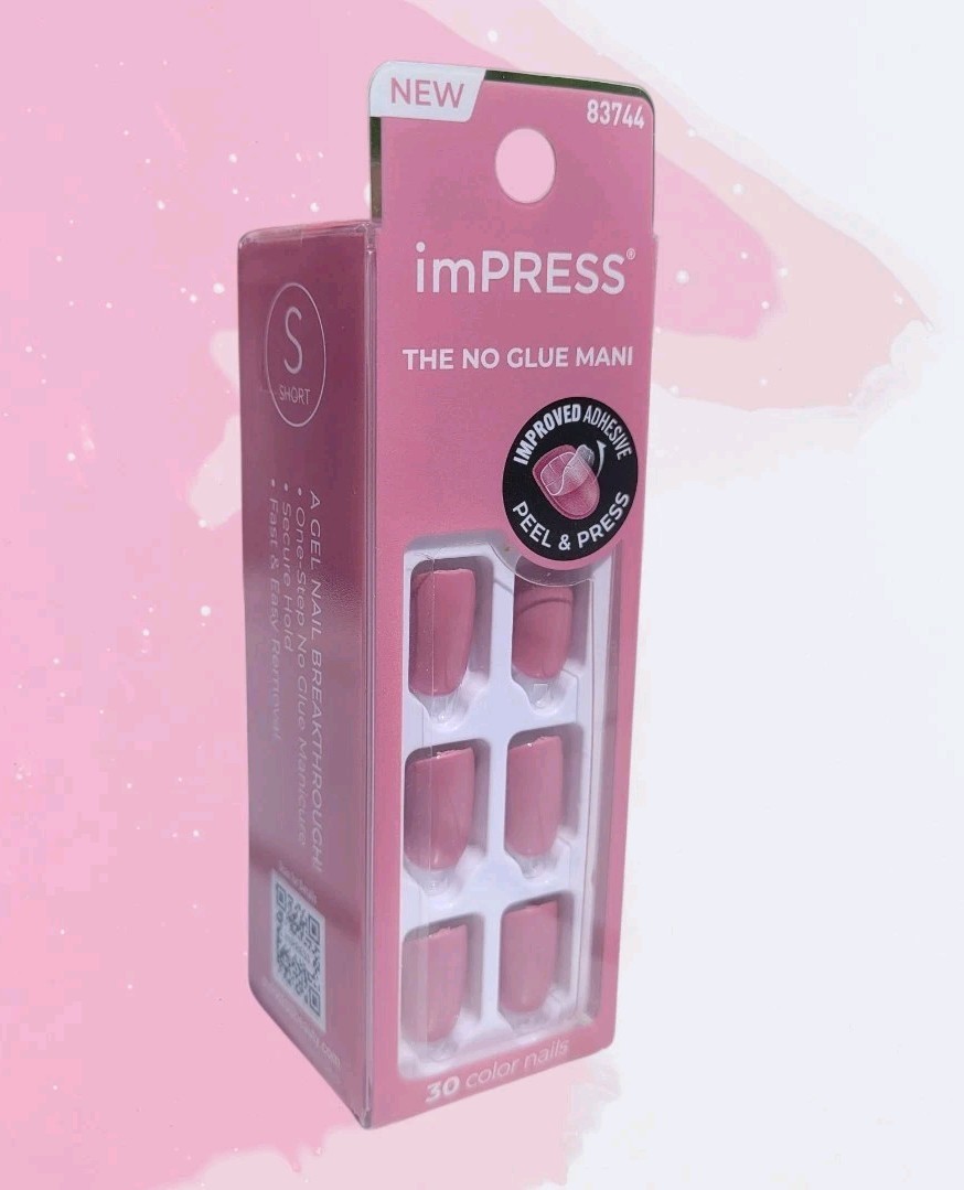 Press On Nails Shiny Glossy Pink Mauve Short Square No Glue Mani By imPRESS
