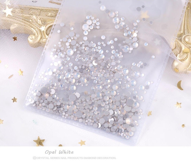 120pcs 3D Mixed Flatback White/Pink Jade Opal Rhinestones DIY Nail Art Crystal