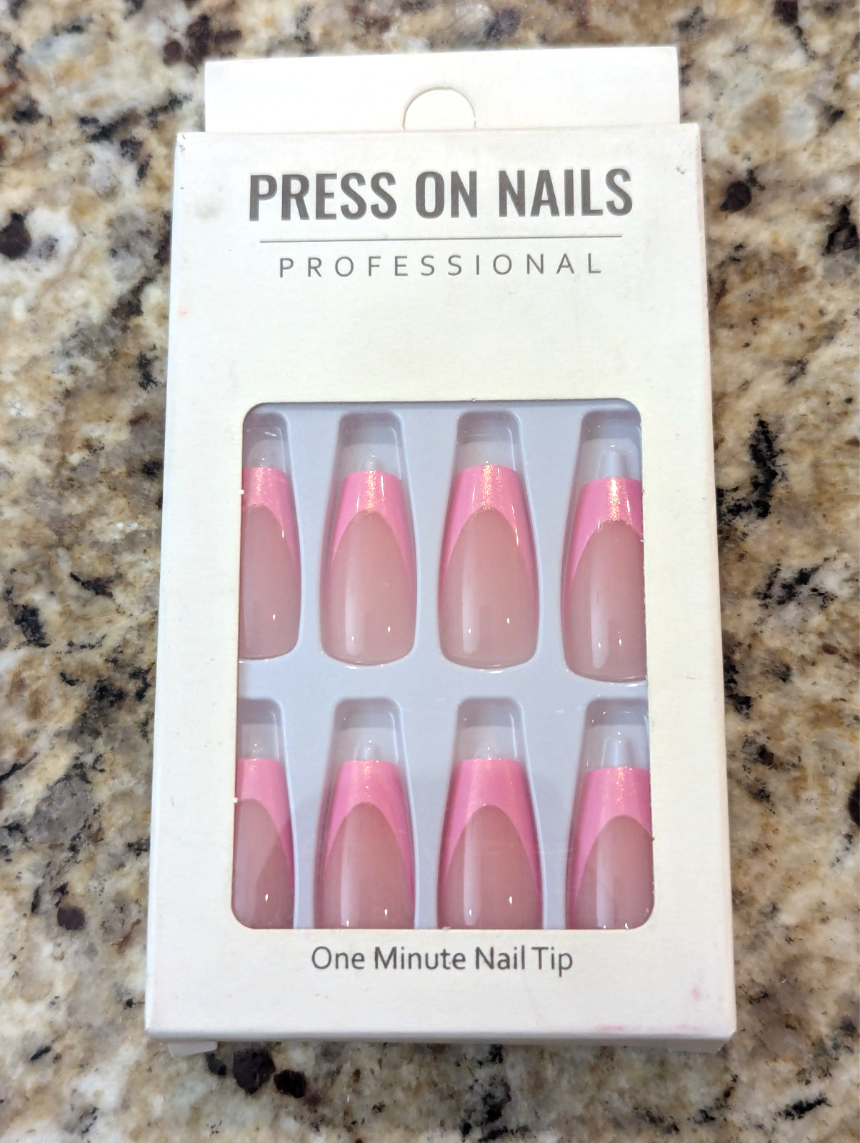 Press On Nails One Minute Nail Tip Bright Pink French Tips 24ct