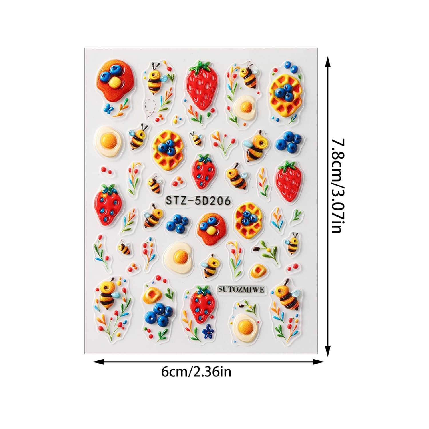 Bee Strawberry Nail Stickers 5D Embossed Cute Nail Art Stickers Self-Adhesive…