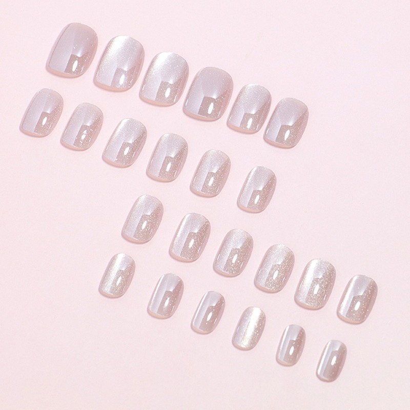 24Pcs Modern Short False Nail With Cats Eye Press on Nail For Celebrations
