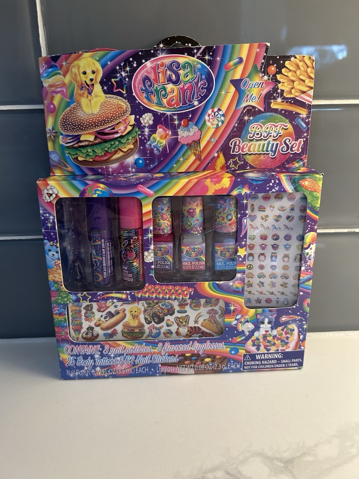 Lisa Frank BFF Beauty Set Lip Gloss Nail Polish Tattoos Nail Stickers Flaw Read