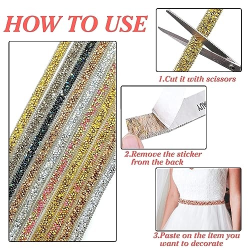 6 Yards Self Adhesive Gold Resin Rhinestone Ribbon Crystal Strips, Bling Gold 2