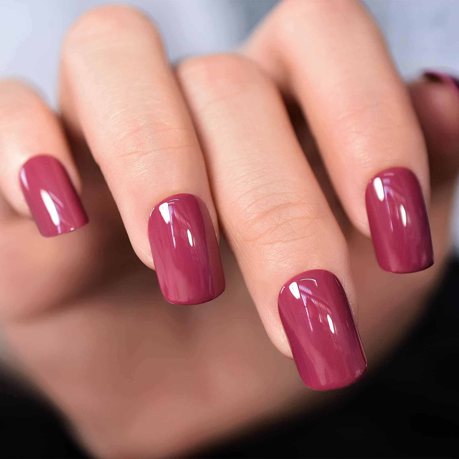 Glossy Finished Dark Rose Pink Press On Nails Medium Length Squoval Girls Nai…