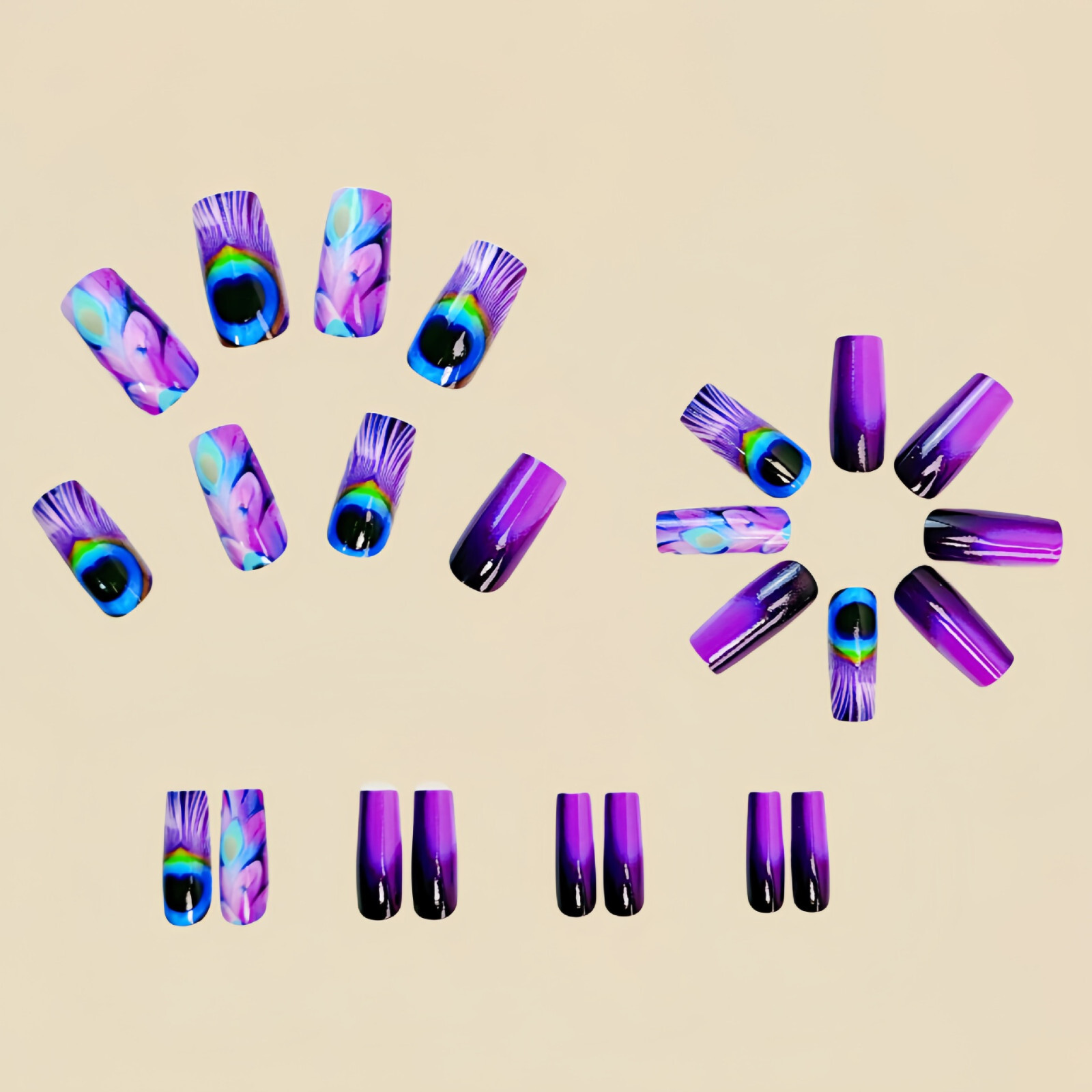 4 set （24Pcs/set ）Purple color False Nail Art Full Cover Artificial Fake Nails