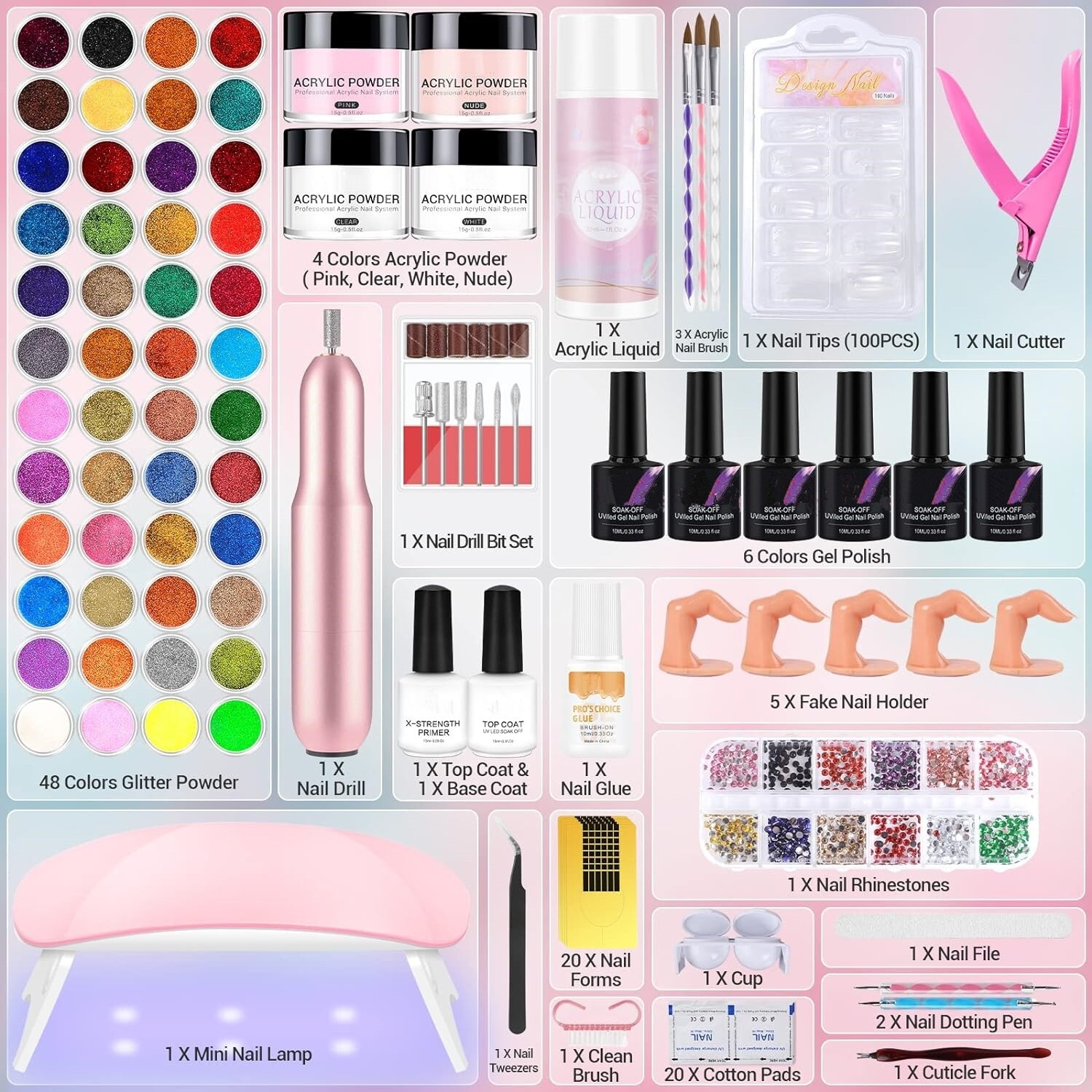 Kit De Unas Acrilicas Completo Manicura Uñas De Colores Una Postizas Uñas Acríli