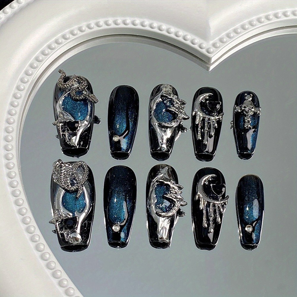 Bold Cyberpunk Press On Nails 3D Handcrafted Set Suitable for Party & Daily Use