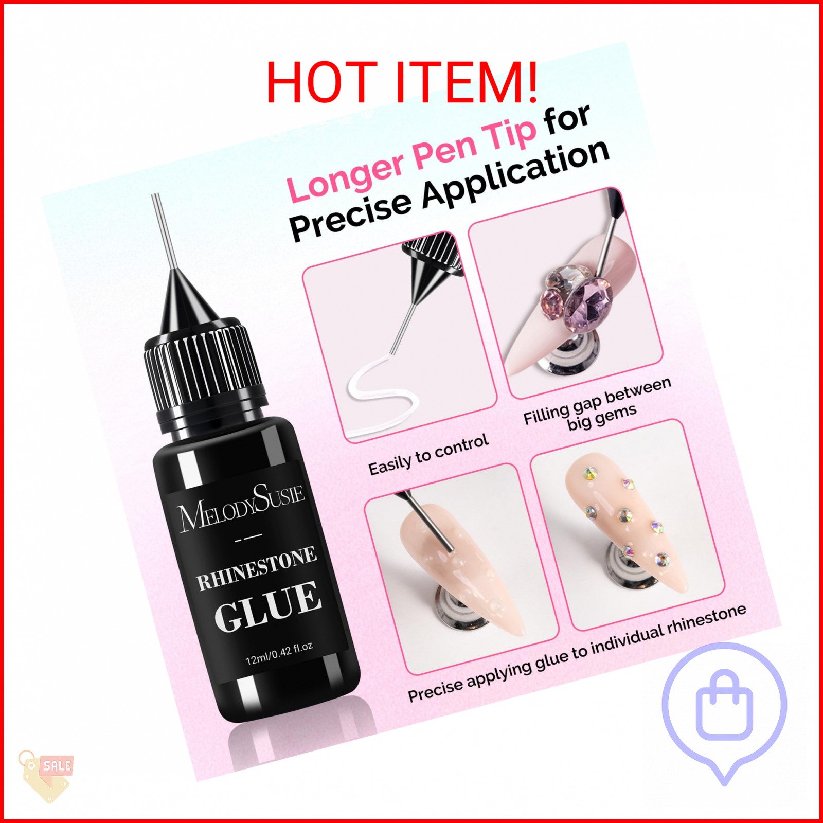 MelodySusie 2Pcs Nail Rhinestone Glue, 3D Gel Nail Art Design Strong Adhesive Na