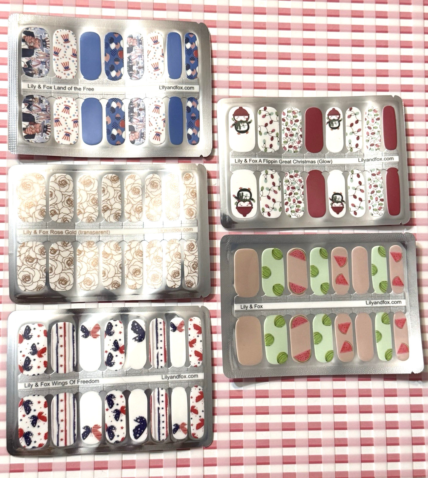 Lily and Fox Nail Polish Strips Wraps LOT OF FIVE (5) Self Adhesive Manicure NEW