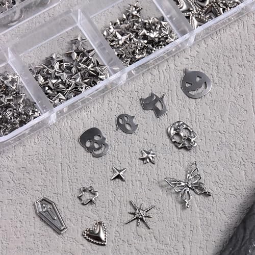 Metal Halloween Nail Charms for Nails Art 3D Gold Silver Skull Ghost Nail
